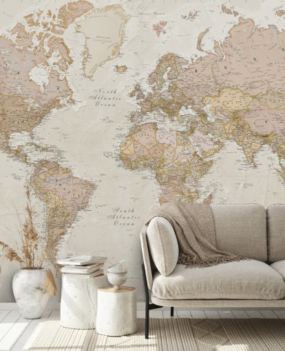 light brown customisable world map wallpaper mural called Antique World Map by Lovell Johns for bedrooms