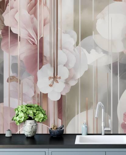 mural floral rosa personalizável chamado Architecture of Nature Pink de Marina Stupakova mural floral rosa personalizável chamado Architecture of Nature Pink de Marina Stupakova