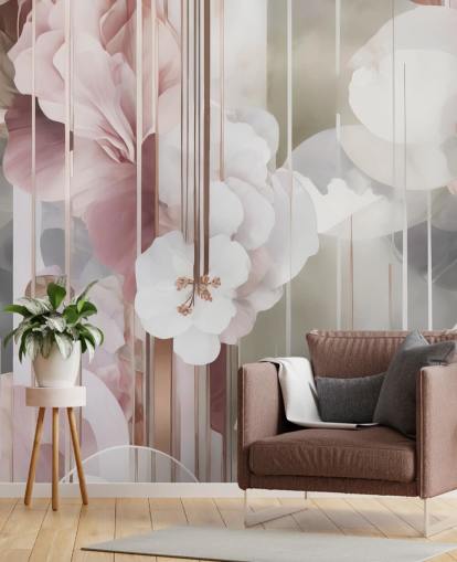 peinture murale florale rose personnalisable appelée Architecture of Nature Pink de Marina Stupakova