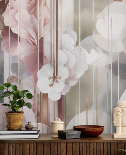 peinture murale florale rose personnalisable appelée Architecture of Nature Pink de Marina Stupakova