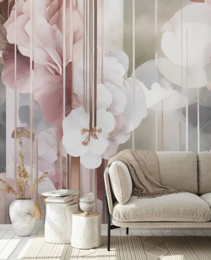 murale floreale rosa personalizzabile chiamato Architecture of Nature Pink di Marina Stupakova