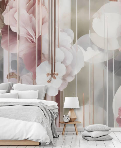 personalisierbares rosafarbenes Blumenwandbild namens Architecture of Nature Pink von Marina Stupakova