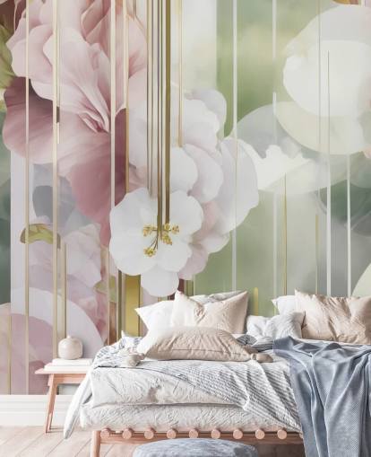 personalisierbares abstraktes Blumengemälde in Weiß, Rosa und Grün mit dem Titel Architecture of Nature von Marina Stupakova