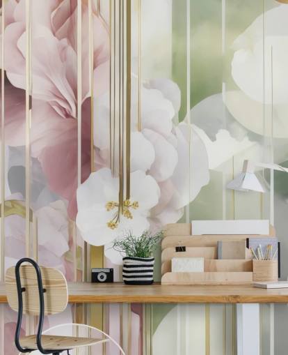 personalisierbares abstraktes Blumengemälde in Weiß, Rosa und Grün mit dem Titel Architecture of Nature von Marina Stupakova