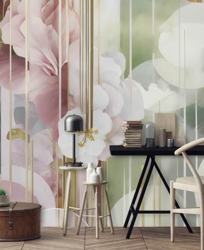 personalisierbares abstraktes Blumengemälde in Weiß, Rosa und Grün mit dem Titel Architecture of Nature von Marina Stupakova