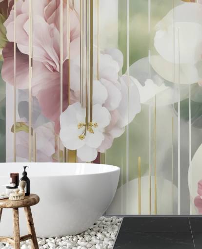 personalisierbares abstraktes Blumengemälde in Weiß, Rosa und Grün mit dem Titel Architecture of Nature von Marina Stupakova