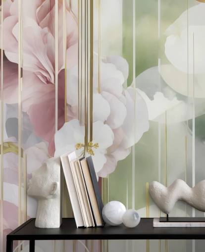 peinture murale florale abstraite blanche, rose et verte personnalisable appelée Architecture of Nature par Marina Stupakova peinture murale florale abstraite blanche, rose et verte personnalisable appelée Architecture of Nature par Marina Stupakova