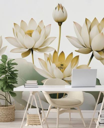 yellow, white and green calming floral mural called Breath of Lotus Yellow by Marina Stupakova yellow, white and green calming floral mural called Breath of Lotus Yellow by Marina Stupakova