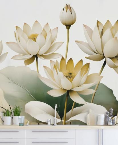 gul, hvid og grøn beroligende blomstermaleri kaldet Breath of Lotus Yellow af Marina Stupakova gul, hvid og grøn beroligende blomstermaleri kaldet Breath of Lotus Yellow af Marina Stupakova