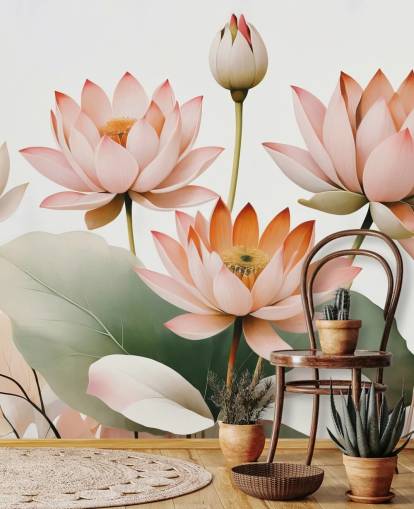 lyserødt, hvidt og grønt blomstermaleri kaldet Breath of Lotus af Marina Stupakova til soveværelser, stuer og hjemmekontorer lyserødt, hvidt og grønt blomstermaleri kaldet Breath of Lotus af Marina Stupakova til soveværelser, stuer og hjemmekontorer