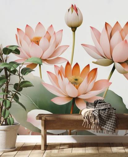 rosafarbenes, weißes und grünes Blumengemälde namens Breath of Lotus von Marina Stupakova für Schlafzimmer, Wohnzimmer und Heimbüros rosafarbenes, weißes und grünes Blumengemälde namens Breath of Lotus von Marina Stupakova für Schlafzimmer, Wohnzimmer und Heimbüros