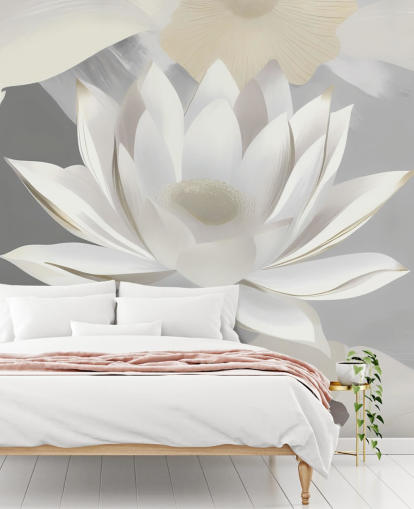 mural floral gris y blanco llamado Dance of Lotuses Grey de Marina Stupakova mural floral gris y blanco llamado Dance of Lotuses Grey de Marina Stupakova