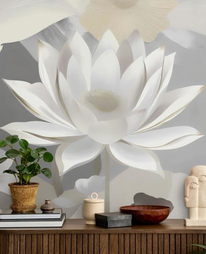 mural floral gris y blanco llamado Dance of Lotuses Grey de Marina Stupakova mural floral gris y blanco llamado Dance of Lotuses Grey de Marina Stupakova