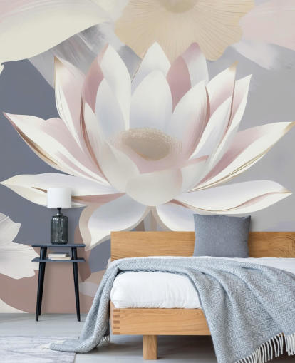 white, pink and purple floral mural called Dance of Lotuses by Marina Stupakova for bedrooms and dining rooms white, pink and purple floral mural called Dance of Lotuses by Marina Stupakova for bedrooms and dining rooms