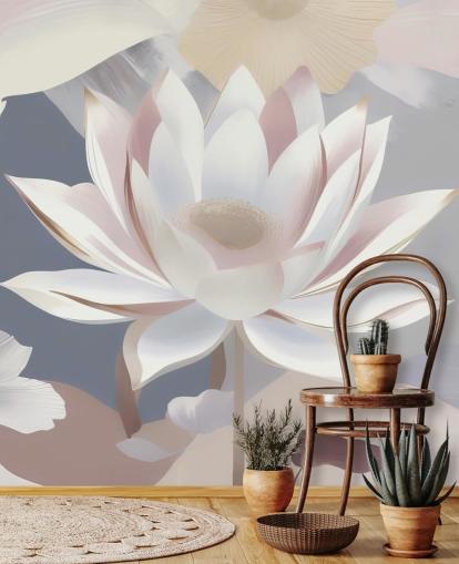 weißes, rosafarbenes und lila Blumengemälde namens Dance of Lotuses von Marina Stupakova für Schlafzimmer und Esszimmer weißes, rosafarbenes und lila Blumengemälde namens Dance of Lotuses von Marina Stupakova für Schlafzimmer und Esszimmer