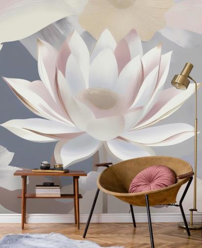 white, pink and purple floral mural called Dance of Lotuses by Marina Stupakova for bedrooms and dining rooms white, pink and purple floral mural called Dance of Lotuses by Marina Stupakova for bedrooms and dining rooms