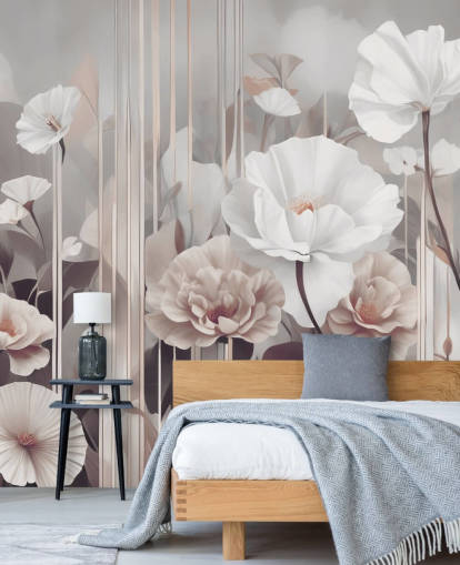 mural floral rosa e cinza chamado Gardens of Dawn Blush de Marina Stupakova