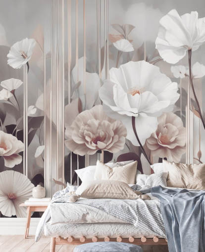 mural floral rosa e cinza chamado Gardens of Dawn Blush de Marina Stupakova mural floral rosa e cinza chamado Gardens of Dawn Blush de Marina Stupakova