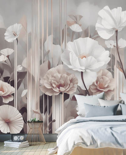 mural floral rosa y gris llamado Gardens of Dawn Blush de Marina Stupakova mural floral rosa y gris llamado Gardens of Dawn Blush de Marina Stupakova