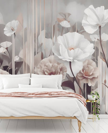 rosa og grått blomstermaleri kalt Gardens of Dawn Blush av Marina Stupakova