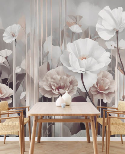 lyserødt og gråt blomstermaleri kaldet Gardens of Dawn Blush af Marina Stupakova