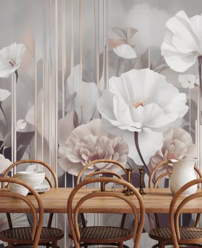 rosa och grå blommig väggmålning som heter Gardens of Dawn Blush av Marina Stupakova