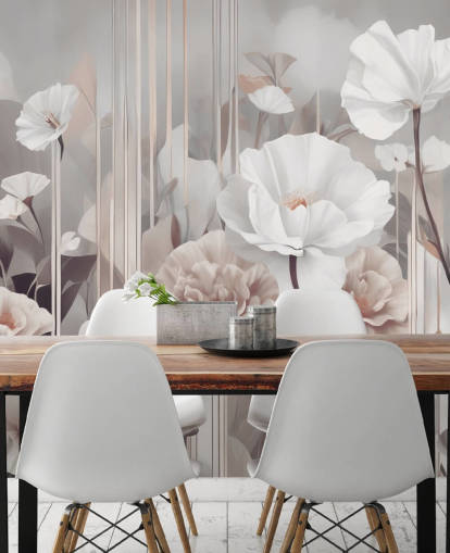 mural floral rosa y gris llamado Gardens of Dawn Blush de Marina Stupakova