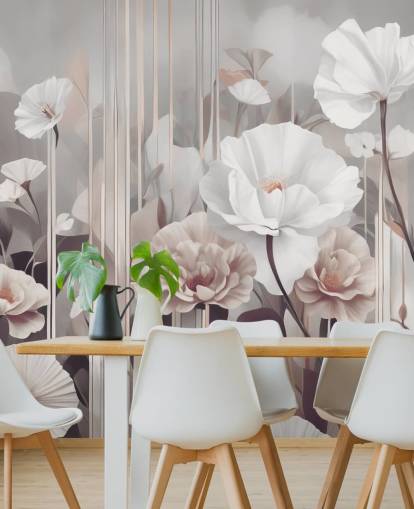 pink and grey floral mural called Gardens of Dawn Blush by Marina Stupakova