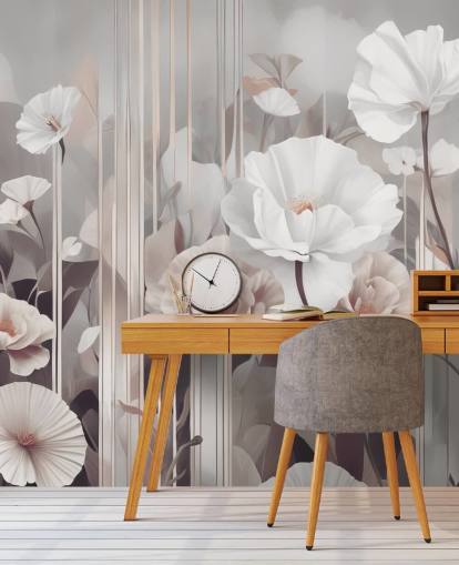 rosafarbenes und graues Blumengemälde namens Gardens of Dawn Blush von Marina Stupakova