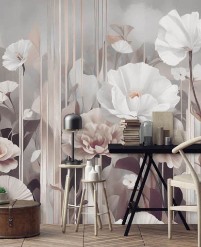 mural floral rosa y gris llamado Gardens of Dawn Blush de Marina Stupakova mural floral rosa y gris llamado Gardens of Dawn Blush de Marina Stupakova