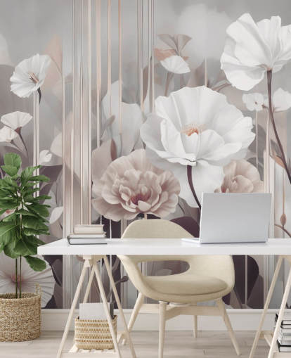 pink and gray floral mural called Gardens of Dawn Blush by Marina Stupakova