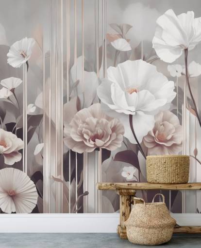 pink and grey floral mural called Gardens of Dawn Blush by Marina Stupakova