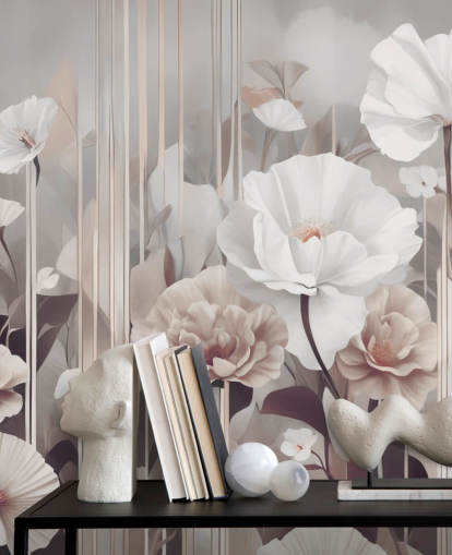 rosafarbenes und graues Blumengemälde namens Gardens of Dawn Blush von Marina Stupakova