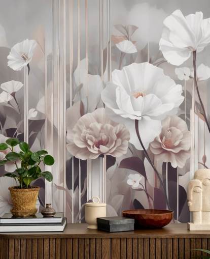 pink and grey floral mural called Gardens of Dawn Blush by Marina Stupakova