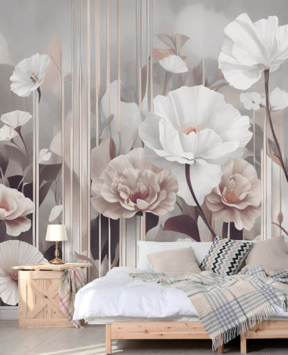 mural floral rosa e cinza chamado Gardens of Dawn Blush de Marina Stupakova mural floral rosa e cinza chamado Gardens of Dawn Blush de Marina Stupakova