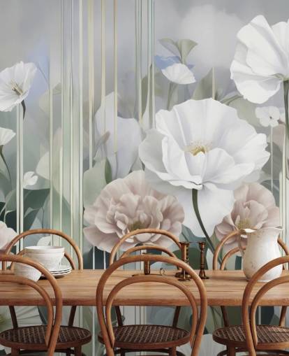 hvidt, lyserødt og grønt blomstermaleri kaldet Gardens of Dawn af Marina Stupakova