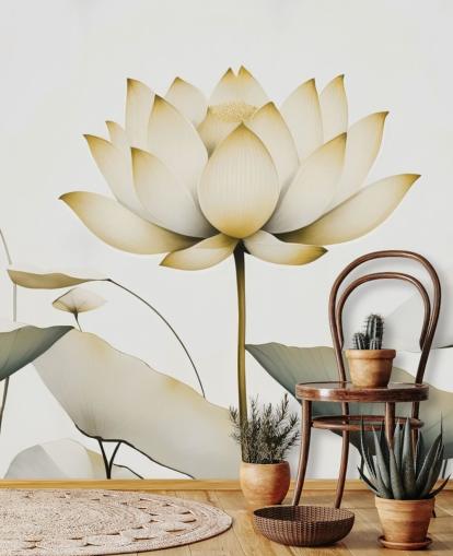 weißes und gelbes Blumenwandbild namens Lotus Radiance Golden von Marina Stupakova