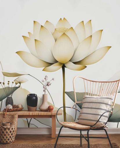 hvidt og gult blomstermaleri kaldet Lotus Radiance Golden af Marina Stupakova hvidt og gult blomstermaleri kaldet Lotus Radiance Golden af Marina Stupakova