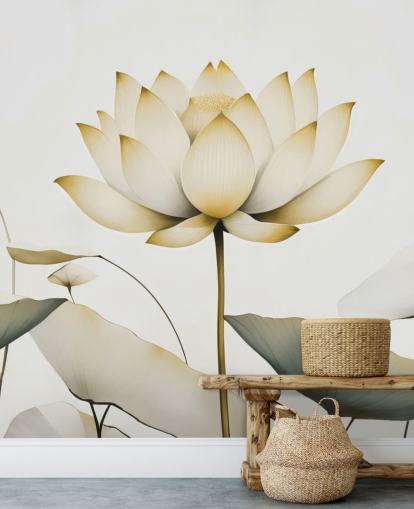 white and yellow floral mural called Lotus Radiance Golden by Marina Stupakova white and yellow floral mural called Lotus Radiance Golden by Marina Stupakova