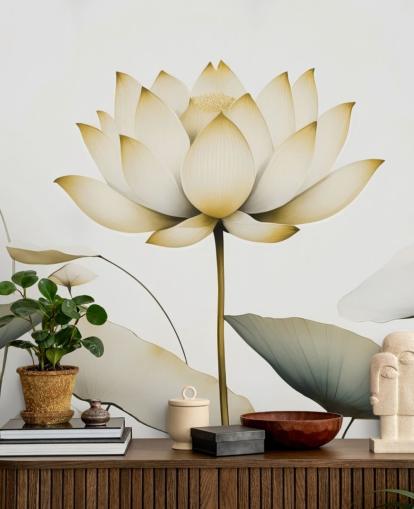 hvitt og gult blomstermaleri kalt Lotus Radiance Golden av Marina Stupakova hvitt og gult blomstermaleri kalt Lotus Radiance Golden av Marina Stupakova