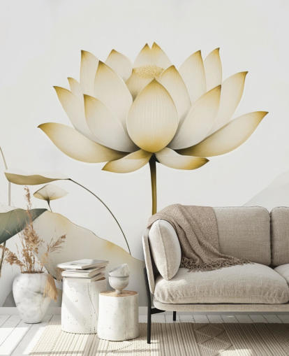 hvitt og gult blomstermaleri kalt Lotus Radiance Golden av Marina Stupakova