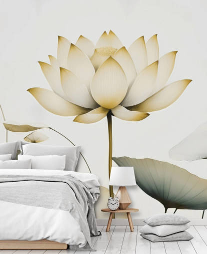 hvidt og gult blomstermaleri kaldet Lotus Radiance Golden af Marina Stupakova