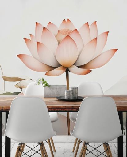 Marina Stupakovan valkoinen, vaaleanpunainen ja vihreä lootuksen kukka-seinämaalaus nimeltä Lotus Radiance makuuhuoneisiin, olohuoneisiin ja käytäviin Marina Stupakovan valkoinen, vaaleanpunainen ja vihreä lootuksen kukka-seinämaalaus nimeltä Lotus Radiance makuuhuoneisiin, olohuoneisiin ja käytäviin