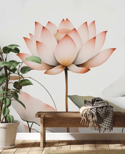 hvitt, rosa og grønt lotus blomstermaleri kalt Lotus Radiance av Marina Stupakova for soverom, stuer og ganger hvitt, rosa og grønt lotus blomstermaleri kalt Lotus Radiance av Marina Stupakova for soverom, stuer og ganger
