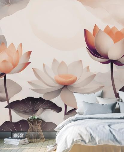 rosa och persika lotus väggmålning som heter Petals of Zen Coral av Marina Stupakova rosa och persika lotus väggmålning som heter Petals of Zen Coral av Marina Stupakova