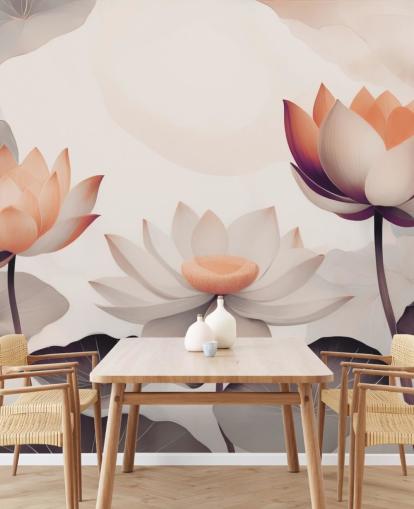 mural de lótus rosa e pêssego chamado Petals of Zen Coral, de Marina Stupakova