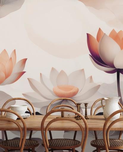 mural de lótus rosa e pêssego chamado Petals of Zen Coral, de Marina Stupakova