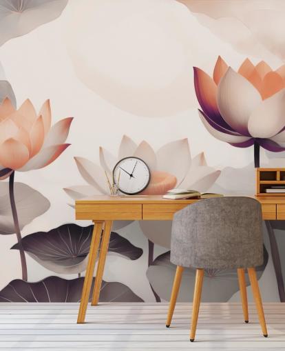 fresque murale de lotus rose et pêche intitulée Petals of Zen Coral par Marina Stupakova