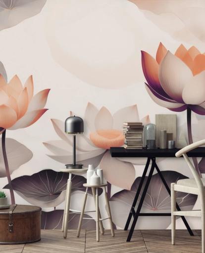 Lotus-Wandbild in Rosa und Pfirsich namens Petals of Zen Coral von Marina Stupakova Lotus-Wandbild in Rosa und Pfirsich namens Petals of Zen Coral von Marina Stupakova