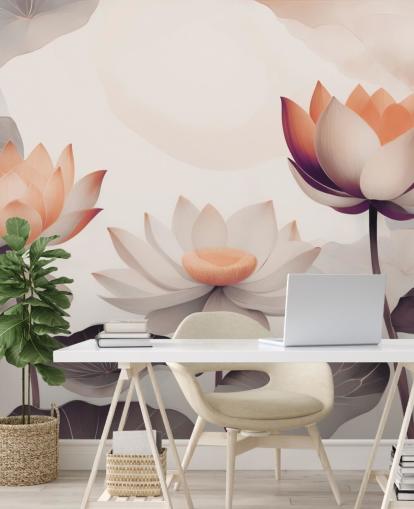 mural de loto rosa y melocotón llamado Petals of Zen Coral de Marina Stupakova